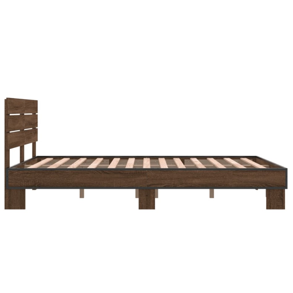 Estructura cama madera ingeniería metal marrón roble 140x200
