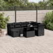 Set de sofás de jardín 8 piezas y cojines ratán sintético negro