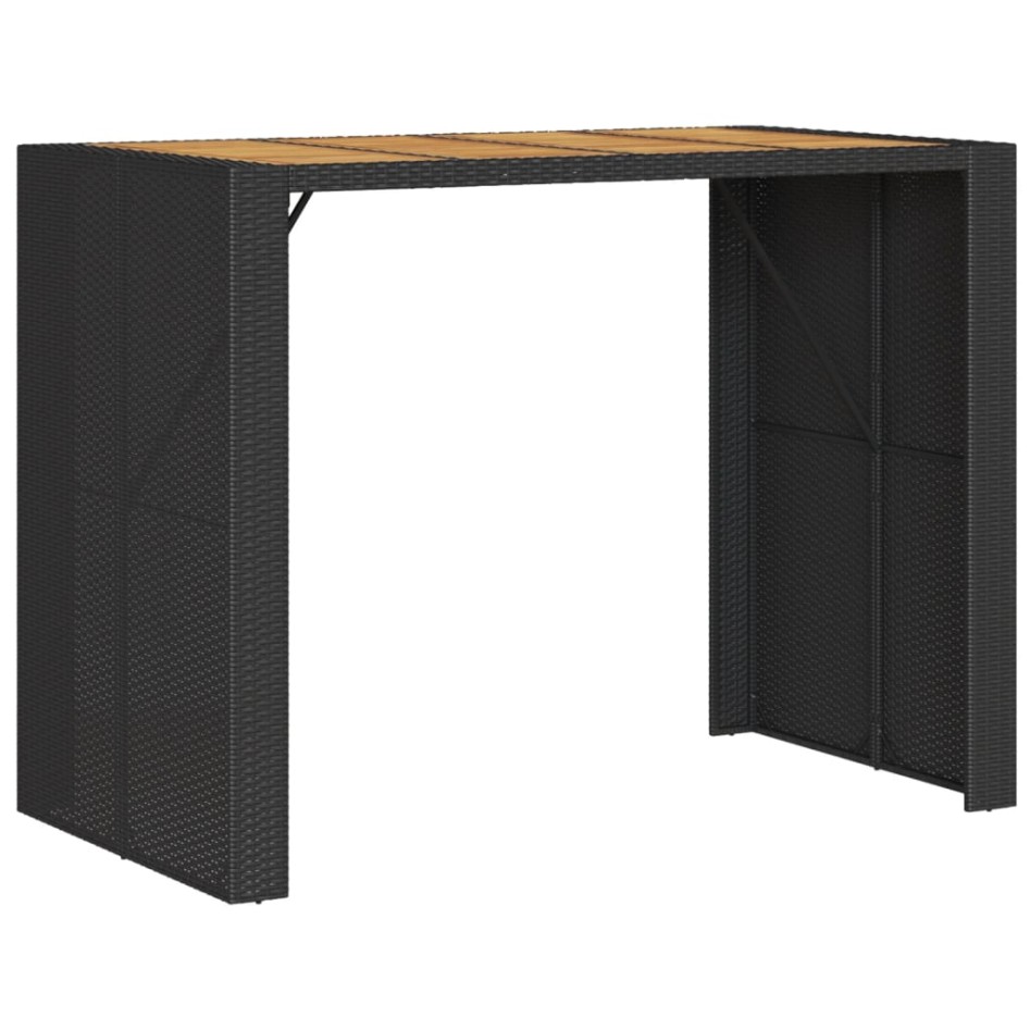 Mesa alta jardín superficie madera ratán PE negro 145x80x110