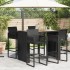 Mesa alta jardín superficie madera ratán PE negro 145x80x110