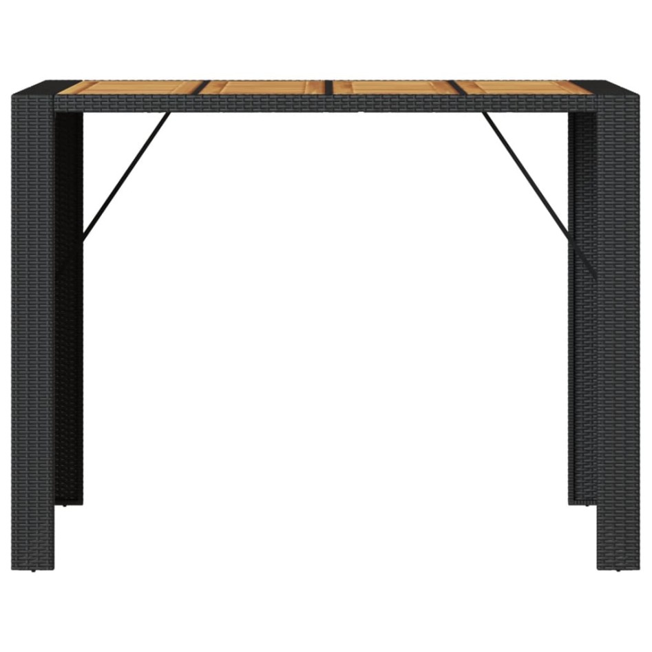 Mesa alta jardín superficie madera ratán PE negro 145x80x110