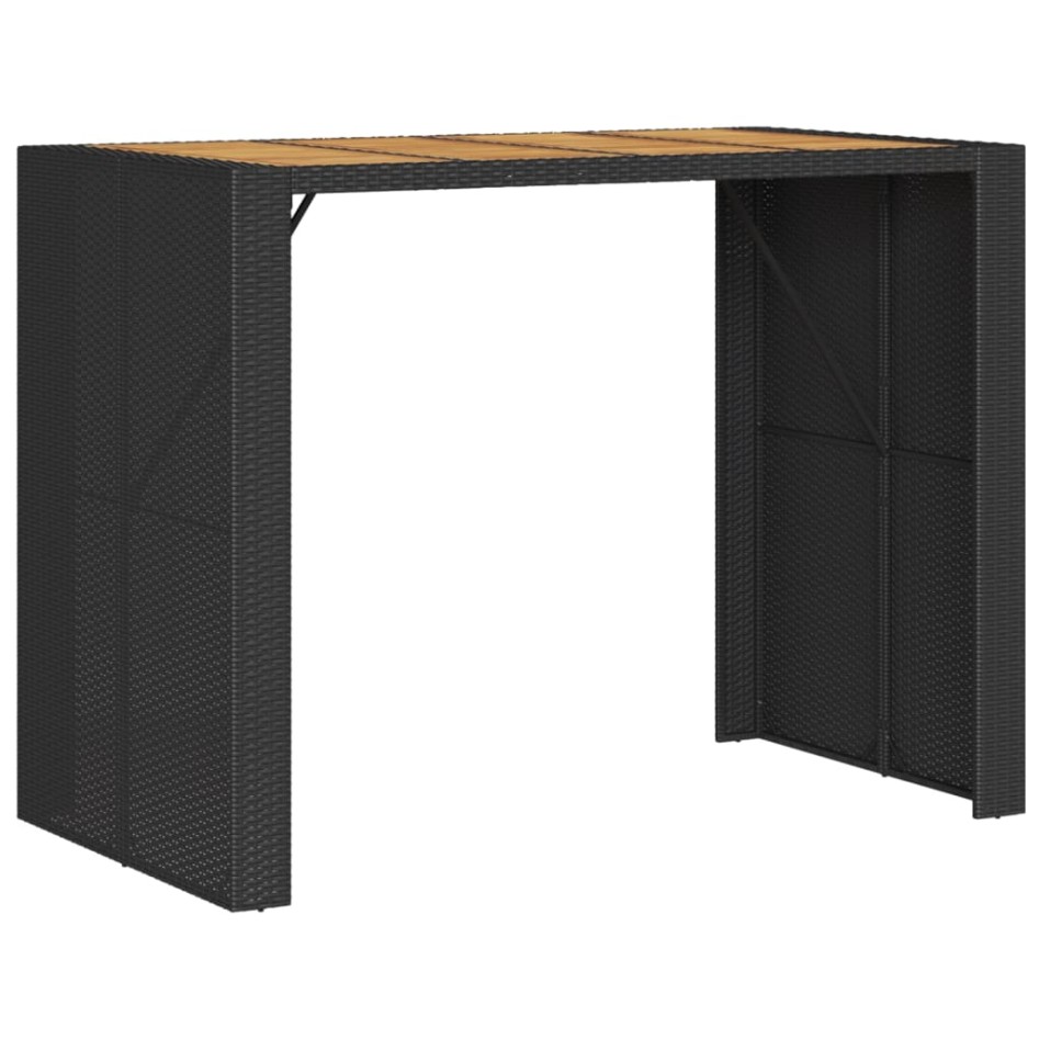 Mesa alta jardín superficie madera ratán PE negro 145x80x110