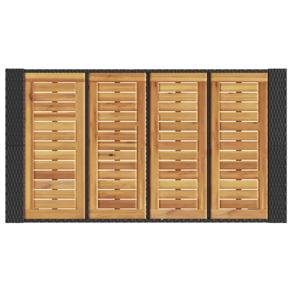 Mesa alta jardín superficie madera ratán PE negro 145x80x110