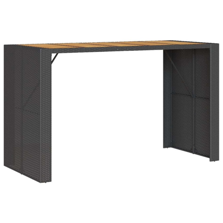 Mesa alta jardín superficie madera ratán PE negro 185x80x110