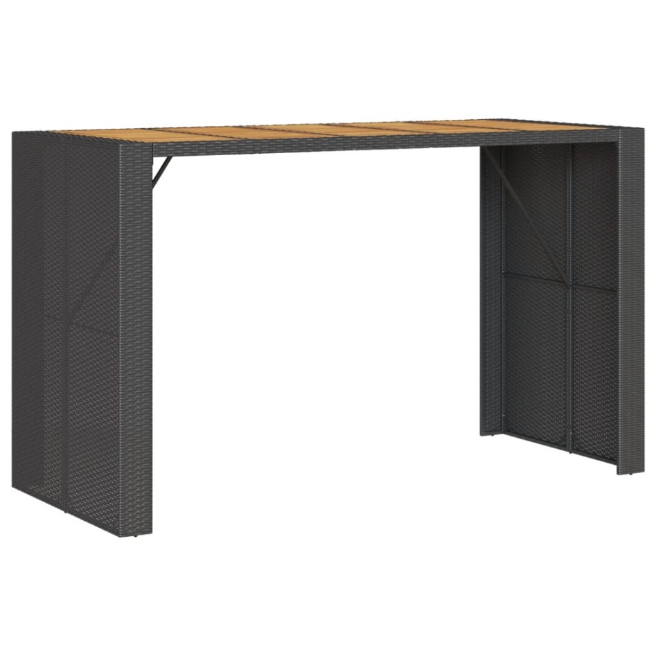 Mesa alta jardín superficie madera ratán PE negro 185x80x110