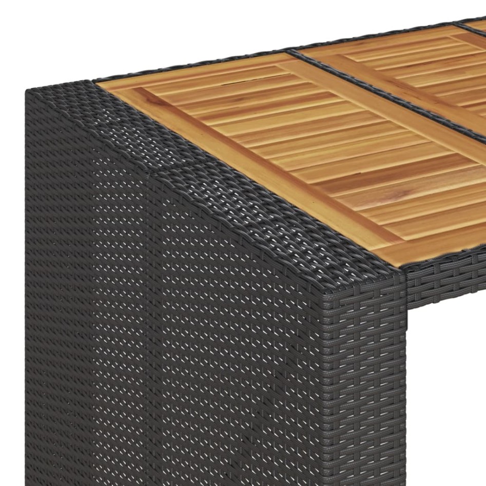 Mesa alta jardín superficie madera ratán PE negro 185x80x110