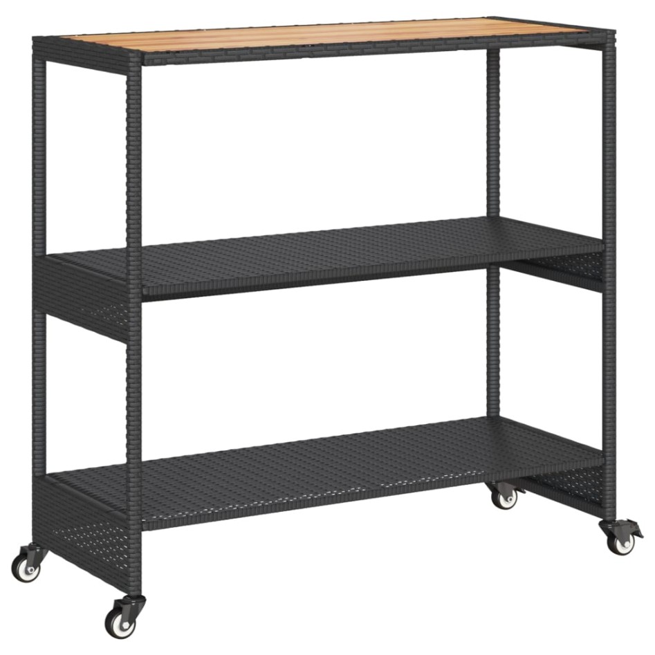 Carrito de bar 3 niveles ratán PE y madera maciza acacia