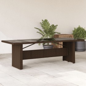 Mesa de jardín superficie de vidrio ratán PE marrón