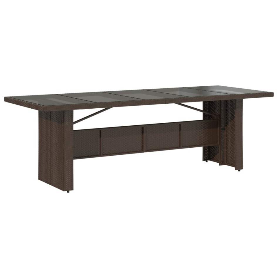 Mesa de jardín superficie de vidrio ratán PE marrón