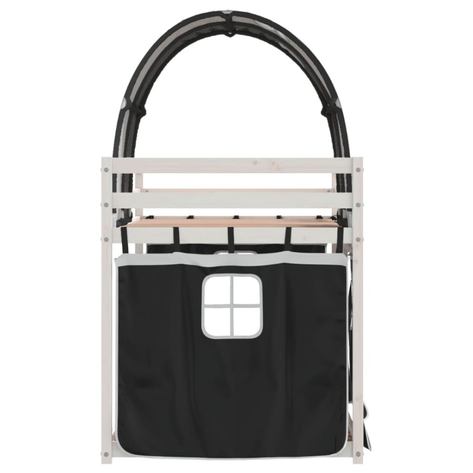 Litera con cortinas madera maciza pino blanco y negro 90x190