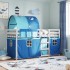 Litera con cortinas madera maciza de pino azul 90x200