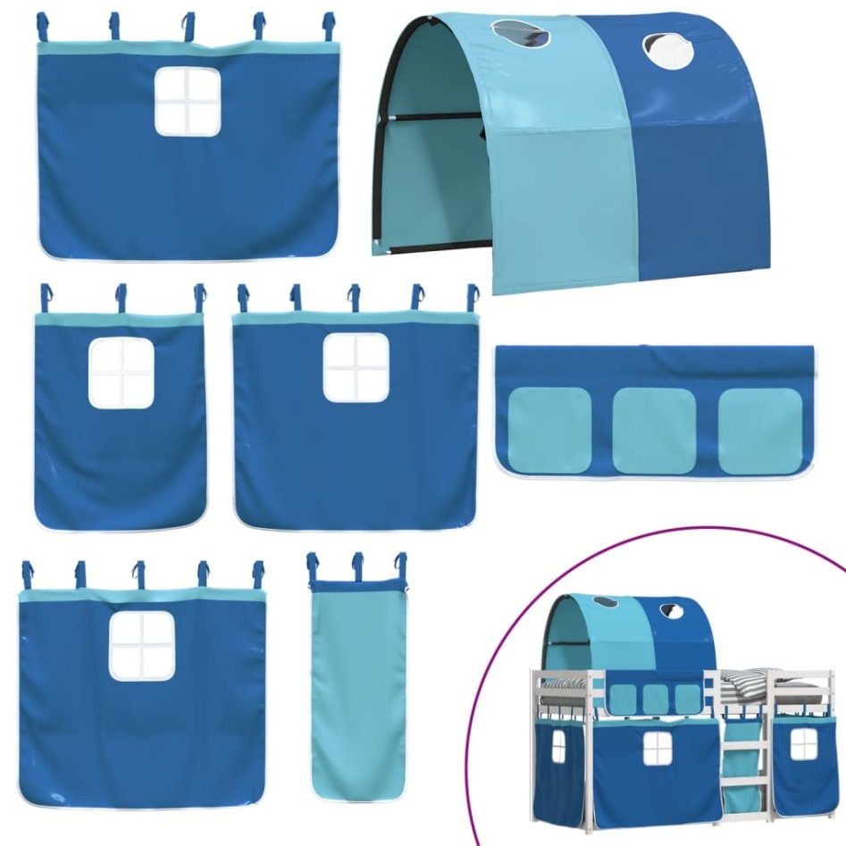 Litera con cortinas madera maciza de pino azul 90x200