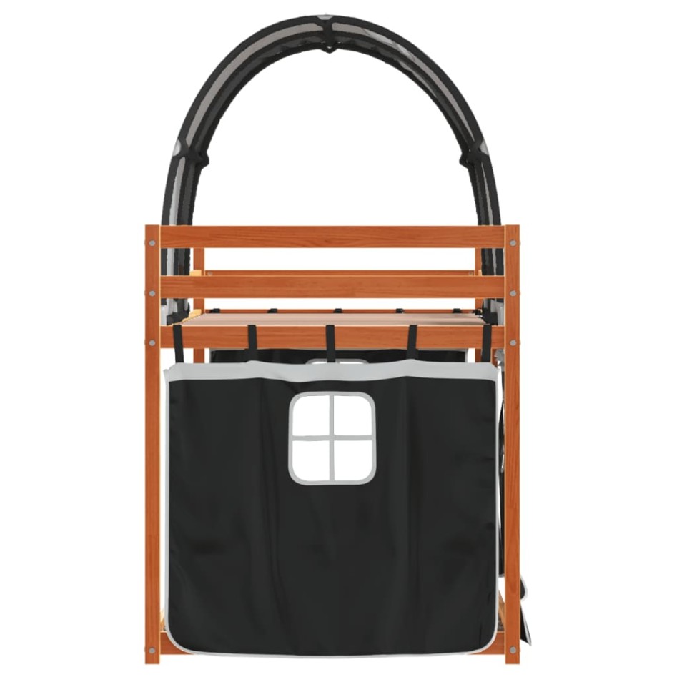 Litera con cortinas madera maciza pino blanco y negro 90x190