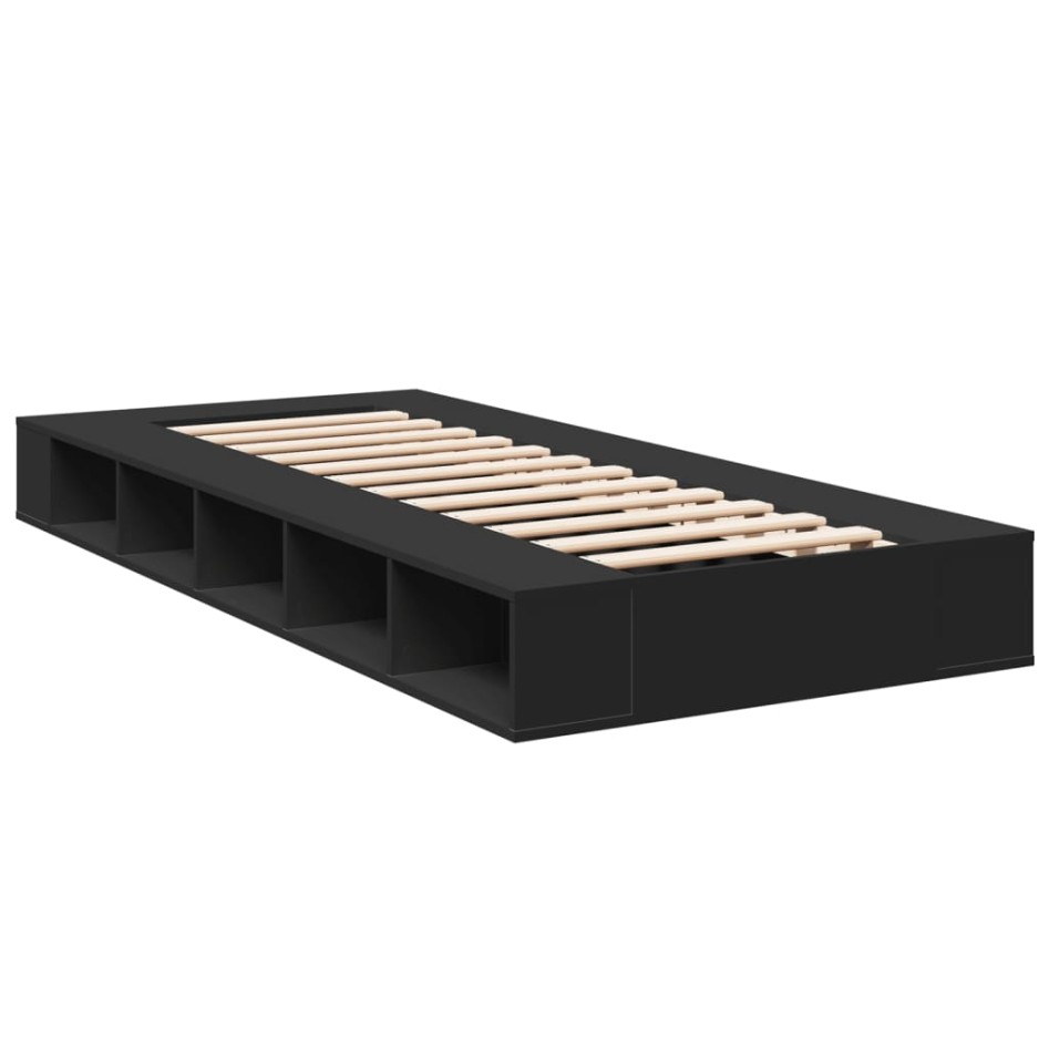 Estructura de cama madera de ingeniería negra 75x190