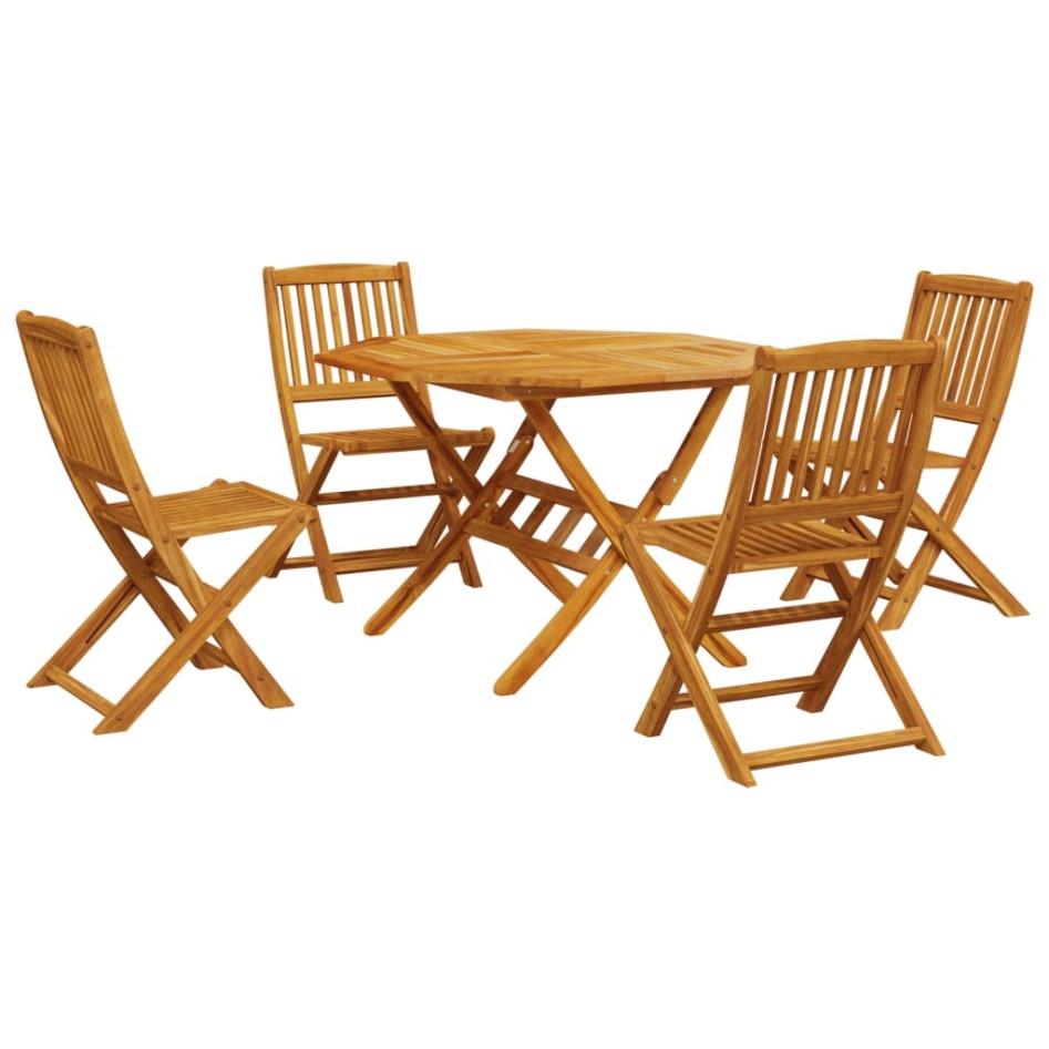 Set de comedor de jardín plegable 5 pzas madera maciza