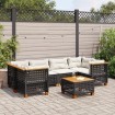 Set de sofás de jardín 7 pzas con cojines ratán sintético negro
