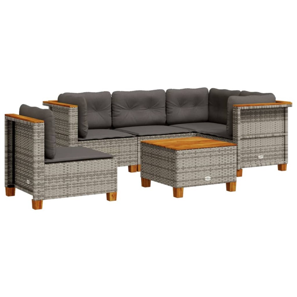 Set de muebles de jardín 6 pzas y cojines ratán sintético