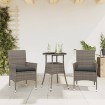 Set comedor jardín 3 pzas y cojines ratán sintético vidrio gris