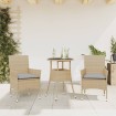 Set comedor jardín 3 pzas cojines ratán sintético vidrio beige
