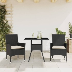 Set comedor jardín 3 pzas cojines ratán sintético vidrio