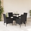Set comedor jardín 5 pzas cojines ratán sintético vidrio negro