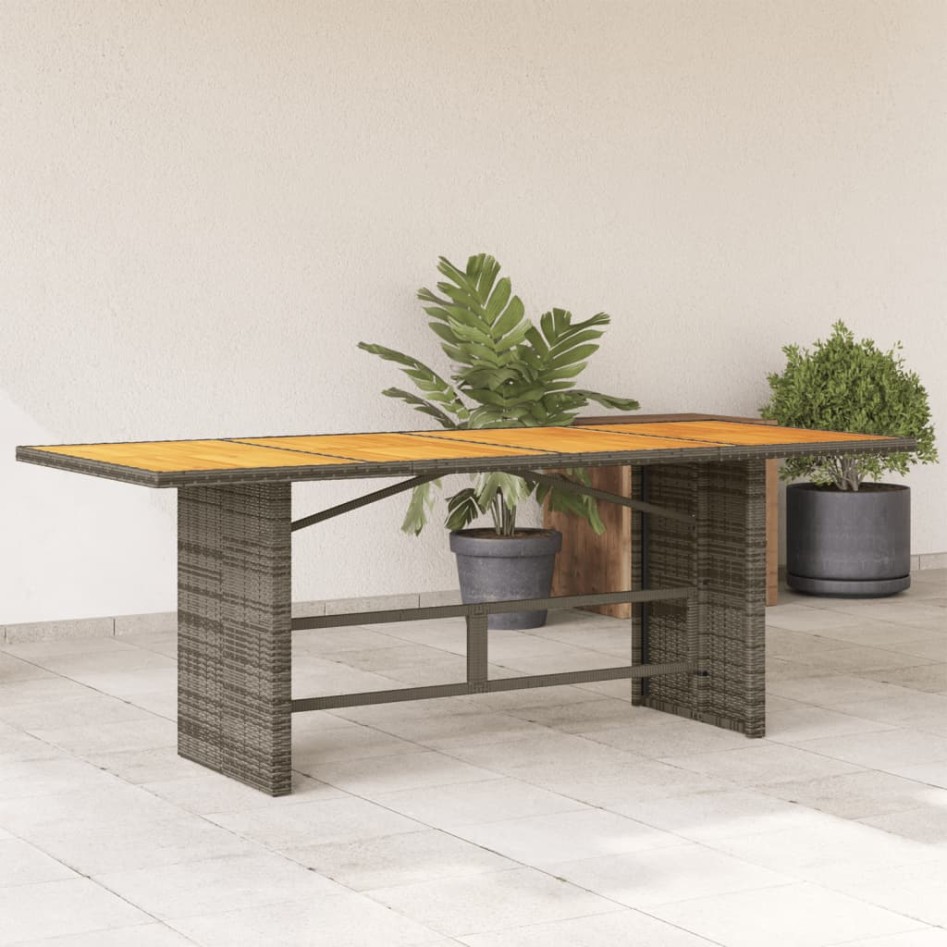 Mesa de jardín superficie madera acacia ratán gris