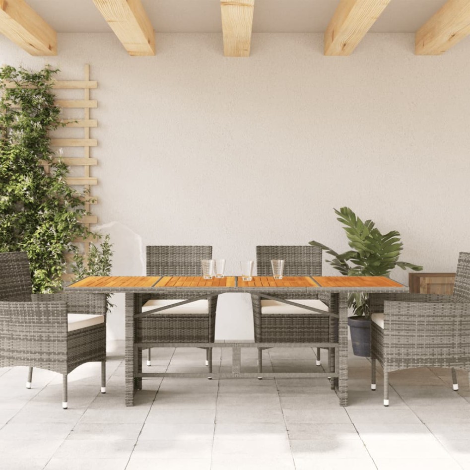 Mesa de jardín superficie madera acacia ratán gris