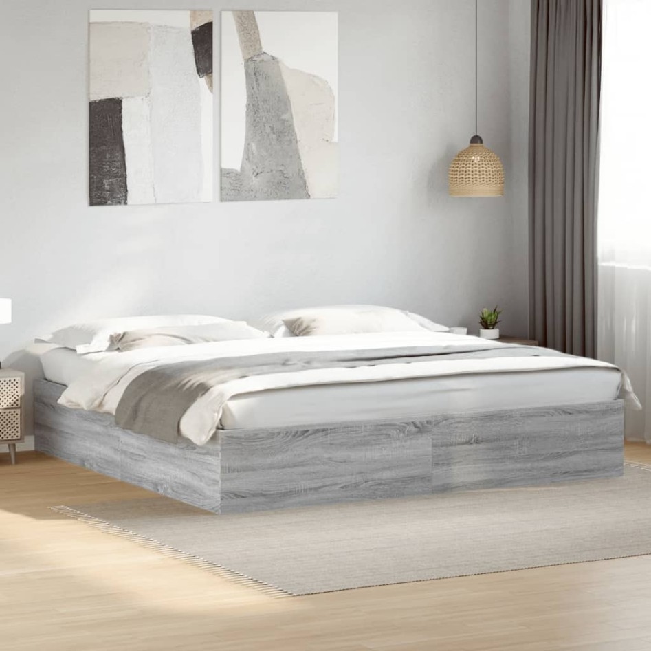 Estructura de cama madera de ingeniería gris Sonoma 200x200