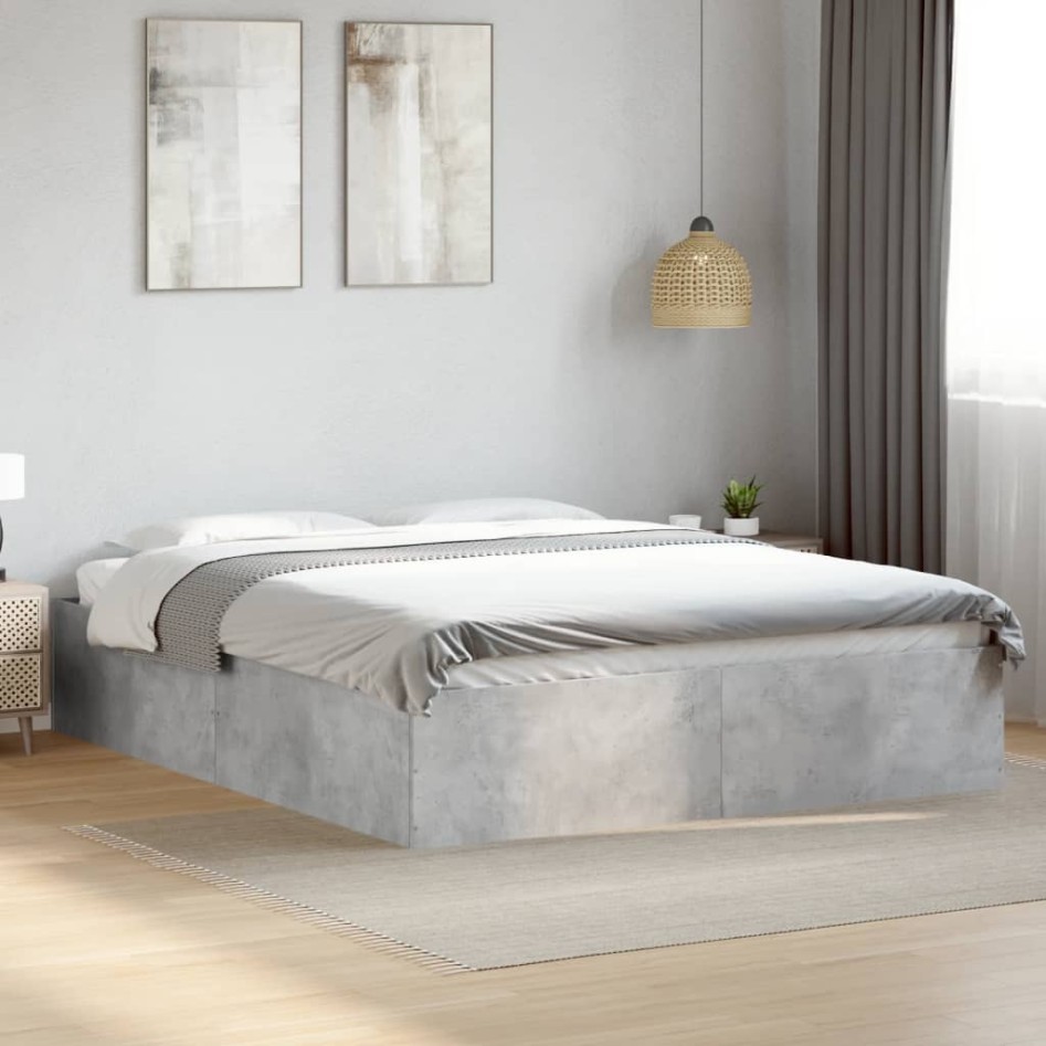 Estructura de cama madera de ingeniería gris hormigón