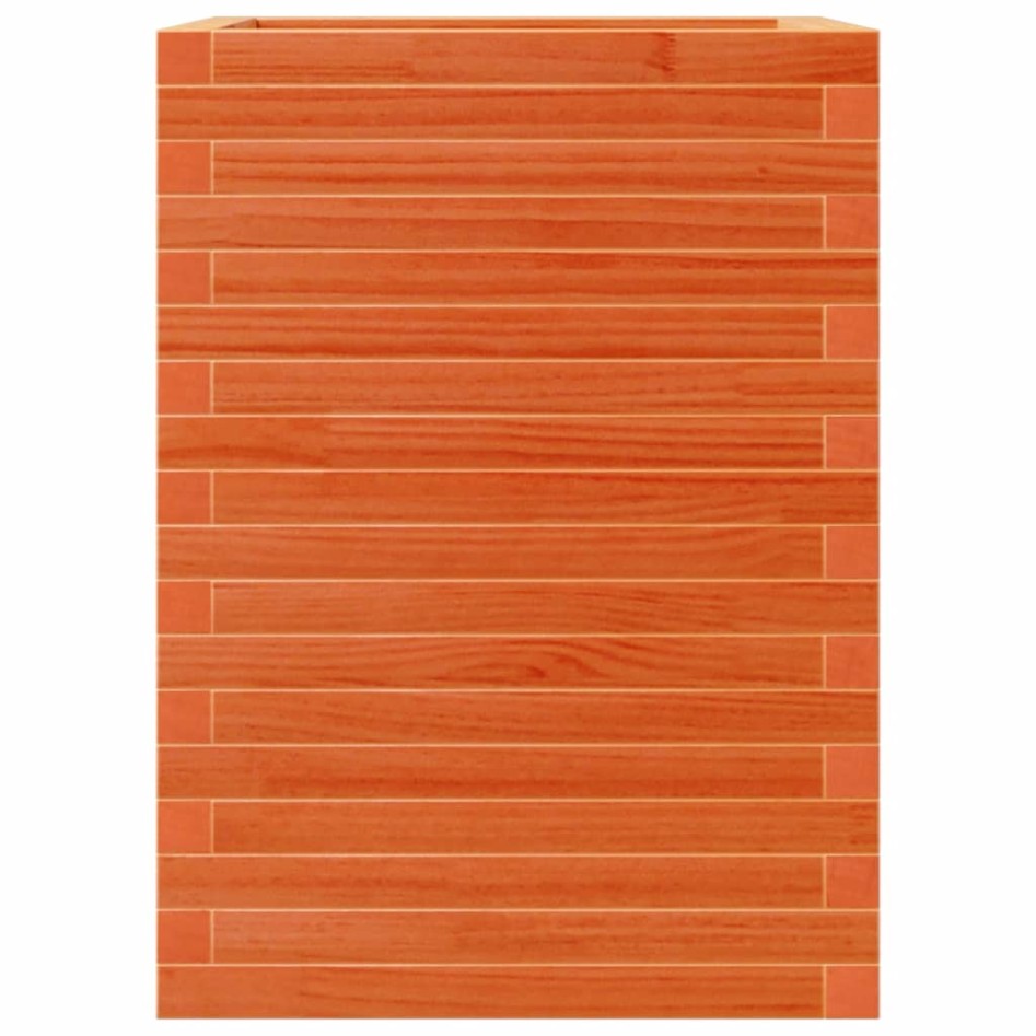 Jardinera madera maciza de pino marrón cera 50x50x68,5
