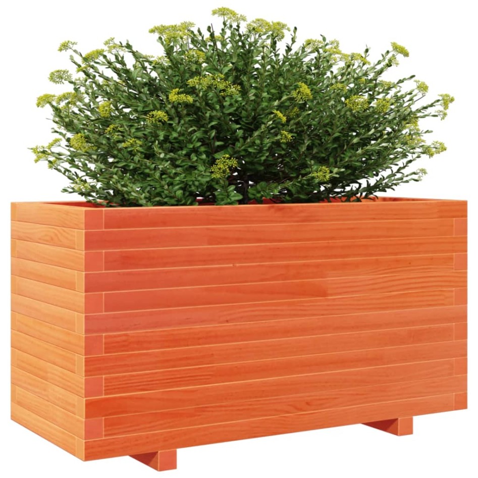 Jardinera madera maciza de pino marrón cera 90x40x49,5