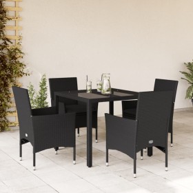 Set comedor jardín 5 pzas cojines ratán sintético vidrio