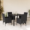 Set comedor jardín 5 pzas cojines ratán sintético vidrio negro