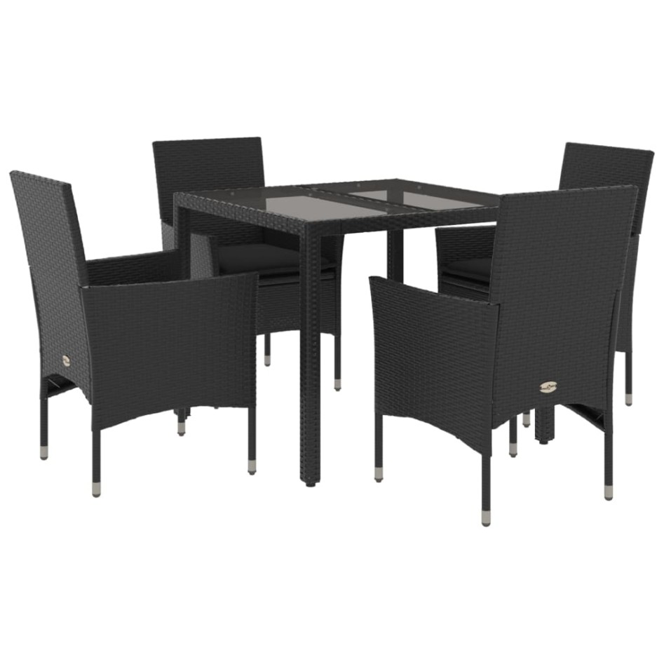 Set comedor jardín 5 pzas cojines ratán sintético vidrio