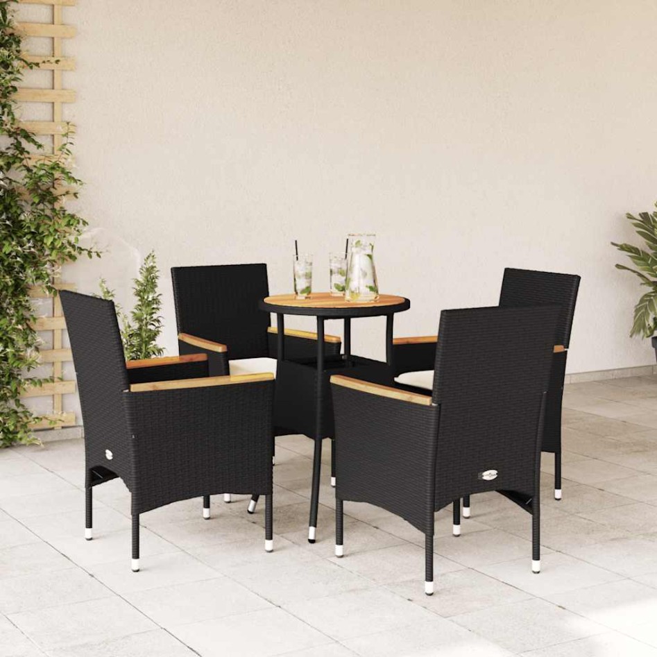 Set de comedor jardín 5 pzas con cojines ratán PE acacia