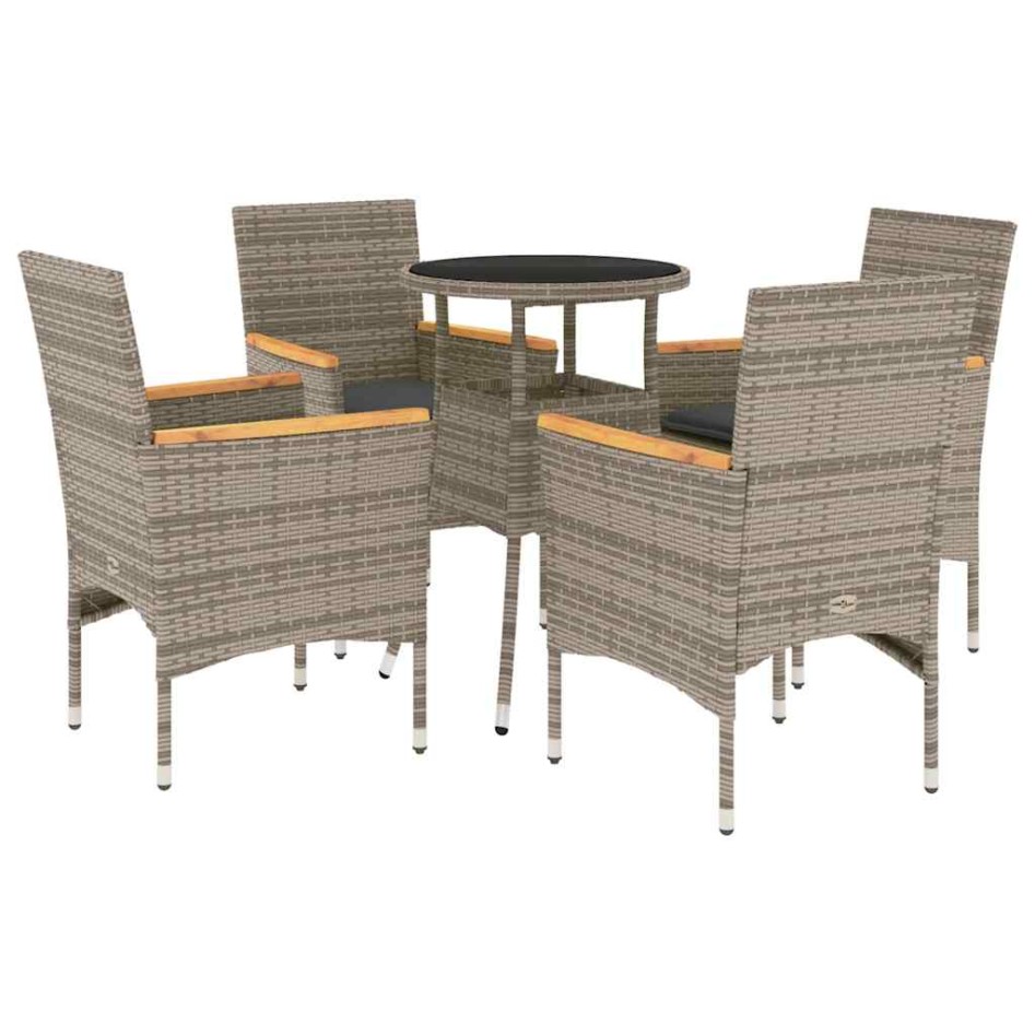 Set comedor jardín 5 pzas y cojines ratán sintético vidrio