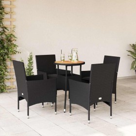 Set de comedor jardín 5 pzas con cojines ratán PE acacia