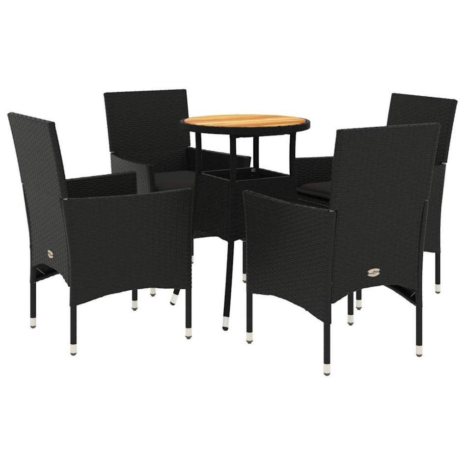 Set de comedor jardín 5 pzas con cojines ratán PE acacia