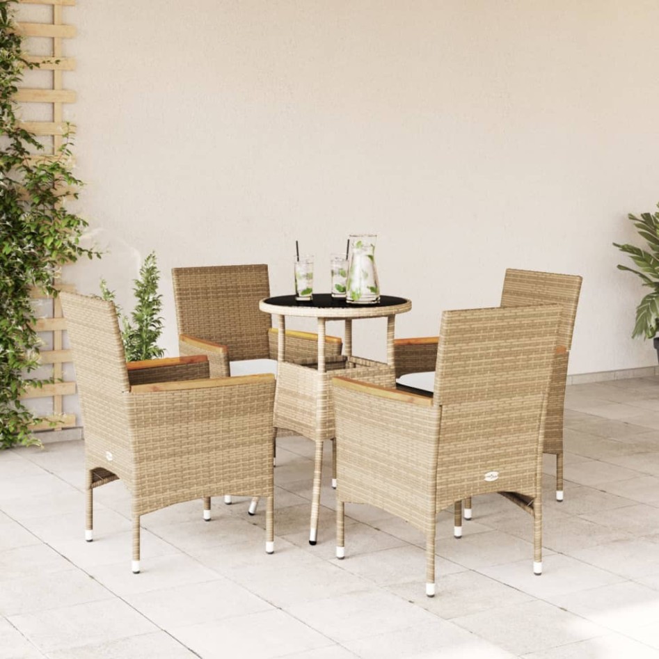 Set comedor jardín 5 pzas cojines ratán sintético vidrio