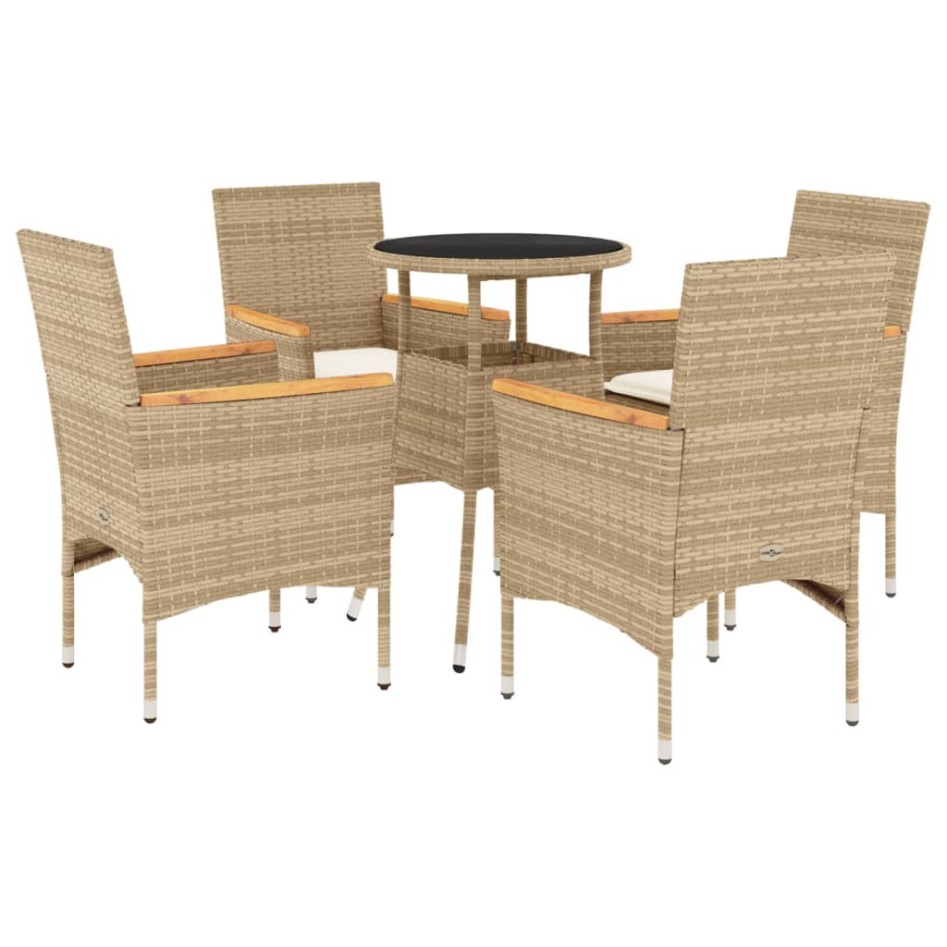 Set comedor jardín 5 pzas cojines ratán sintético vidrio