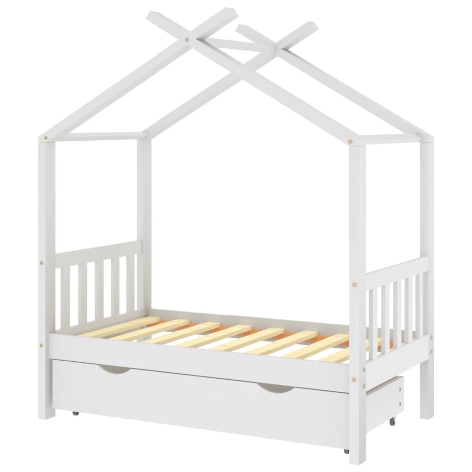 Estructura de cama niños y cajón madera maciza blanca 70x140