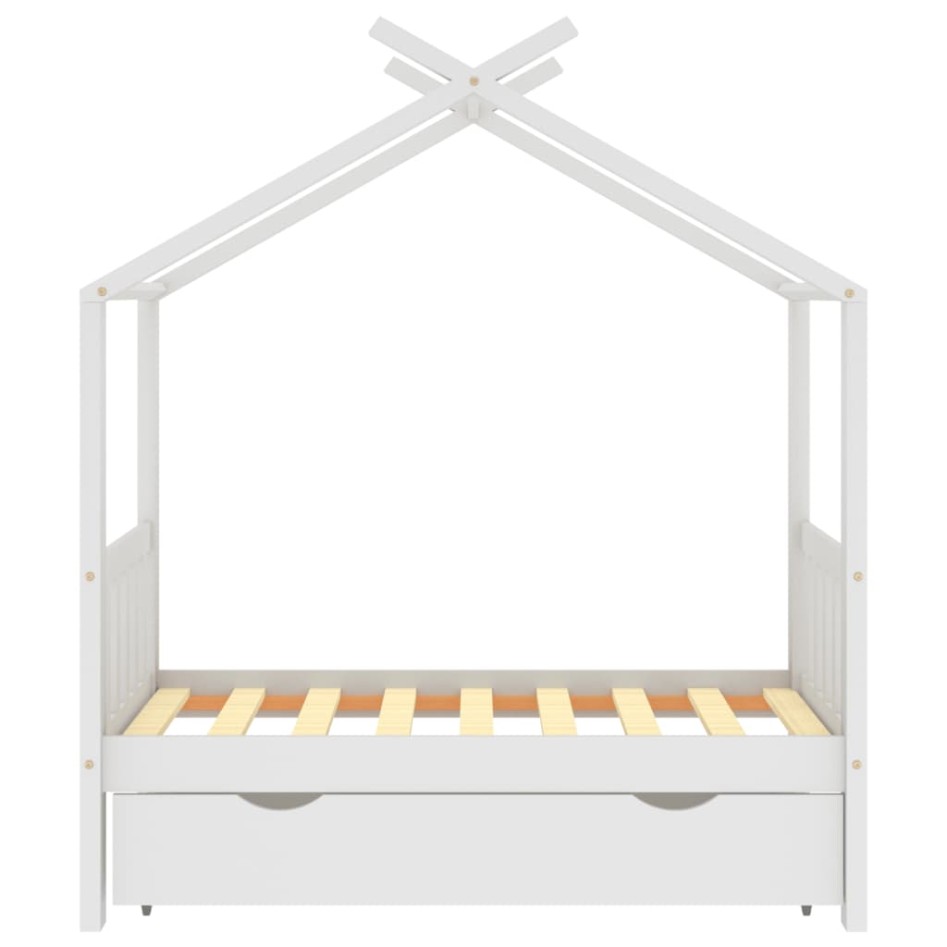 Estructura de cama niños y cajón madera maciza blanca 70x140