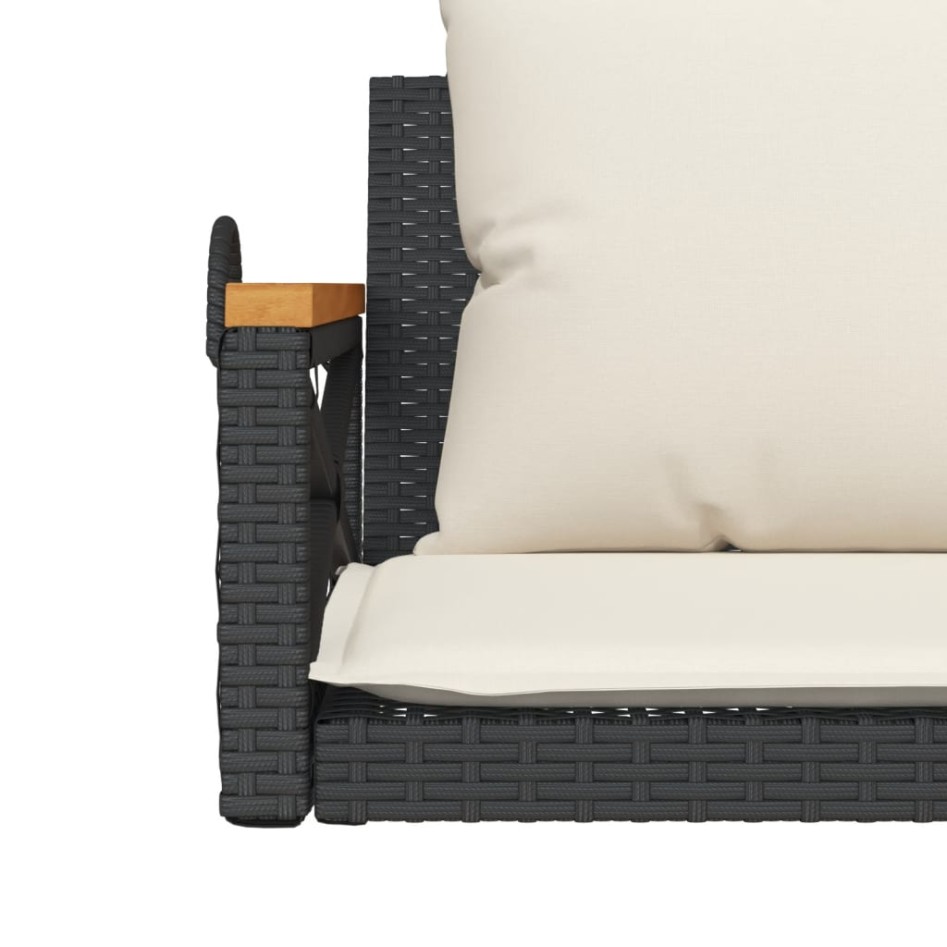 Banco columpio con cojines ratán sintético negro 109x62x40