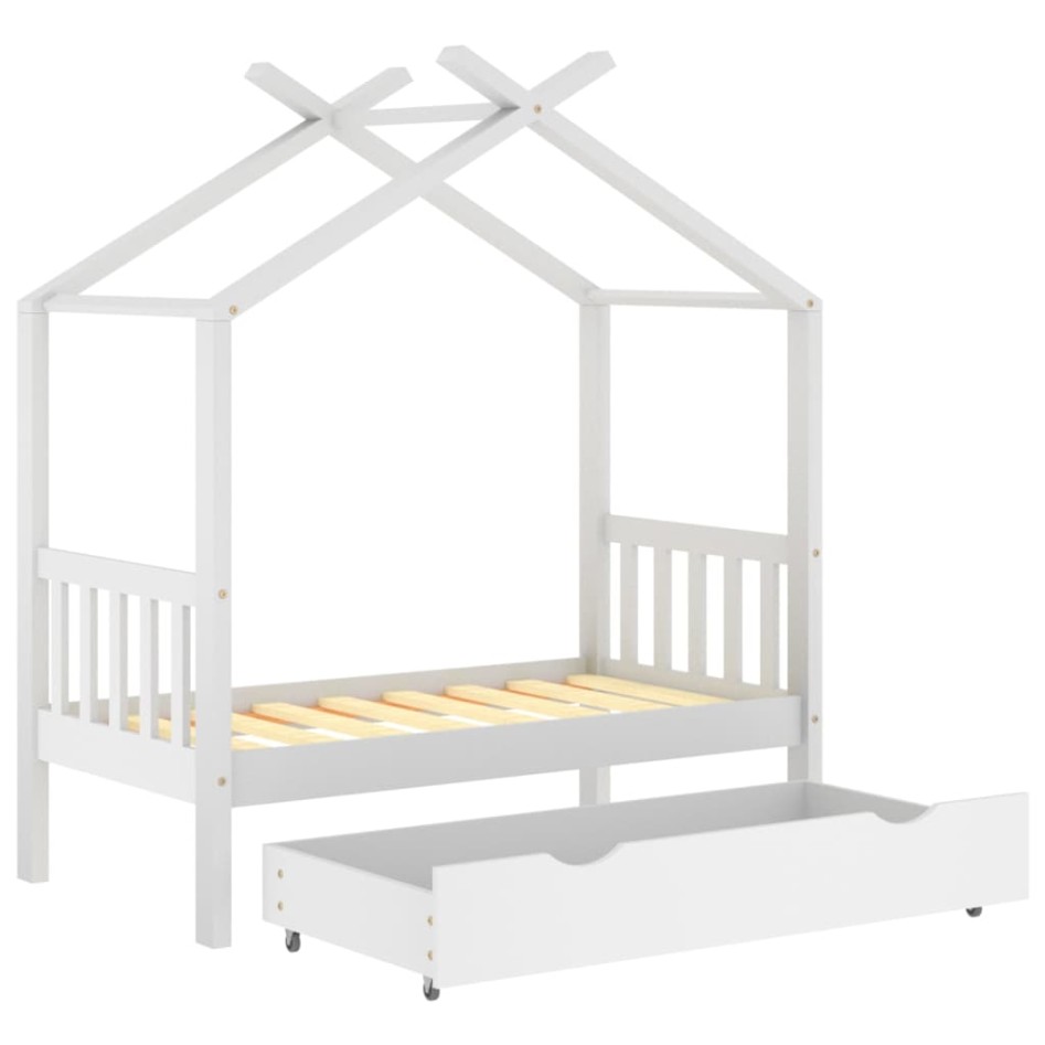 Estructura de cama niños y cajón madera maciza blanca 70x140