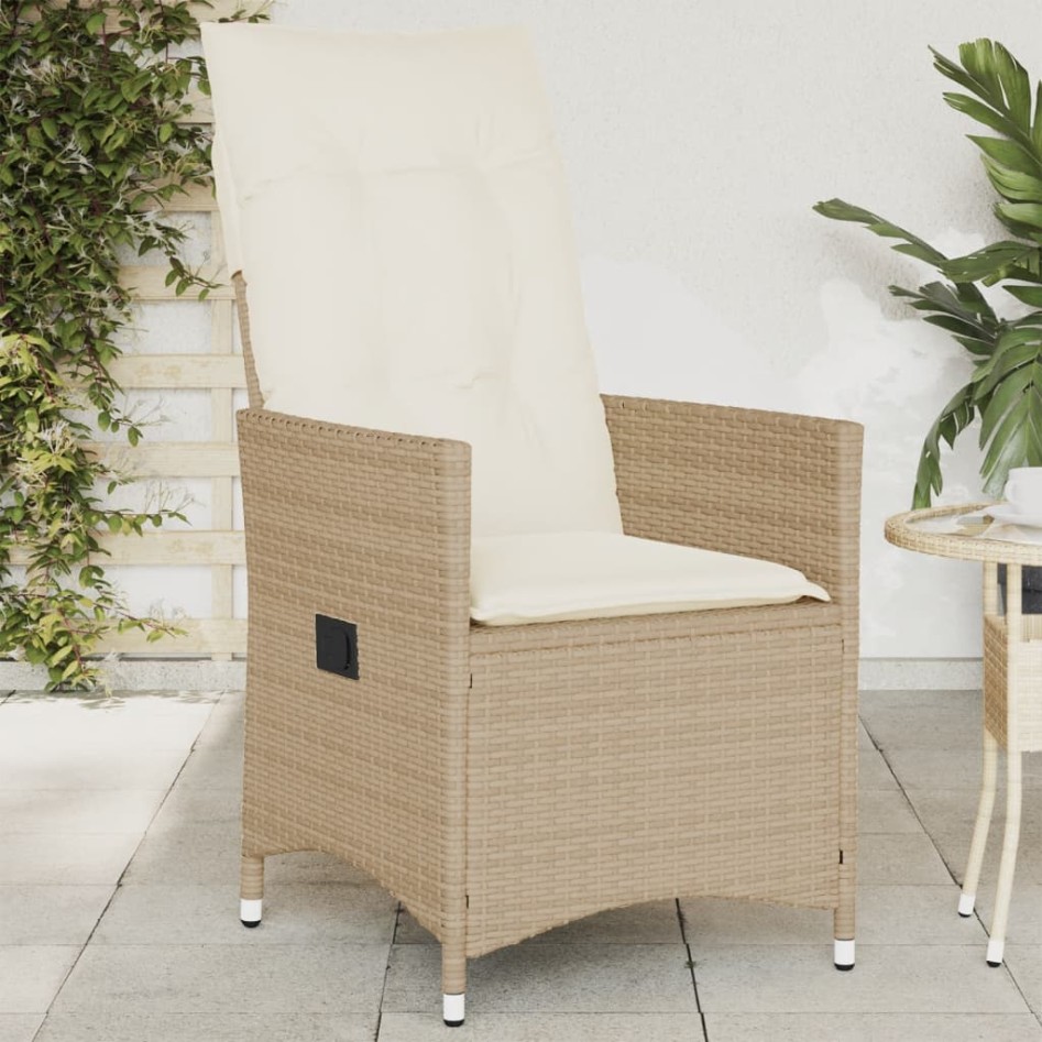 Silla de jardín reclinable con cojines ratán sintético