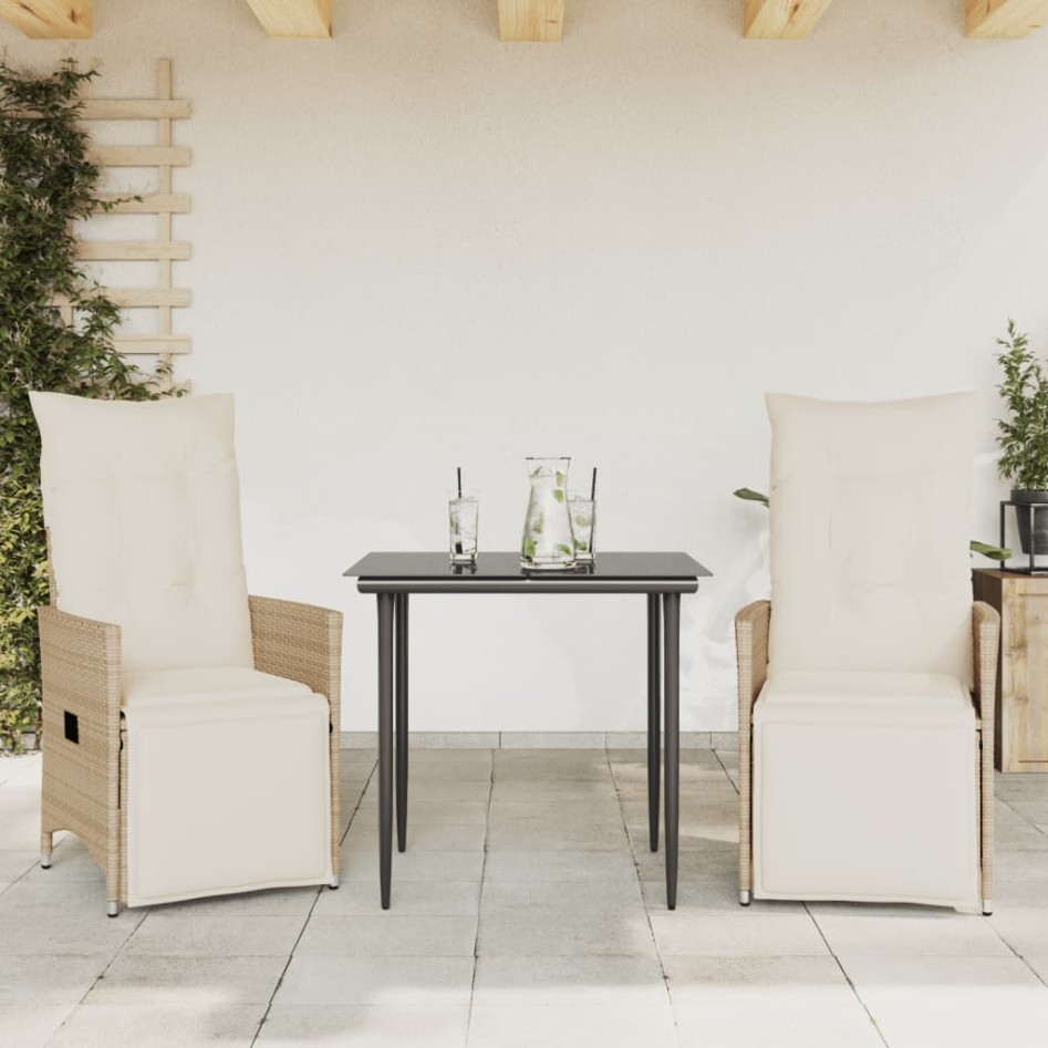 Sillones reclinables de jardín con cojines beige 2 uds ratán