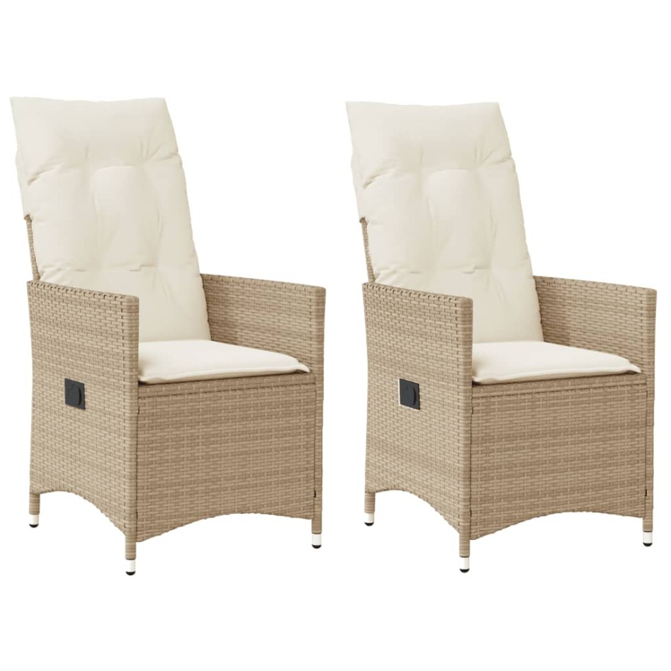 Sillones reclinables de jardín con cojines beige 2 uds ratán