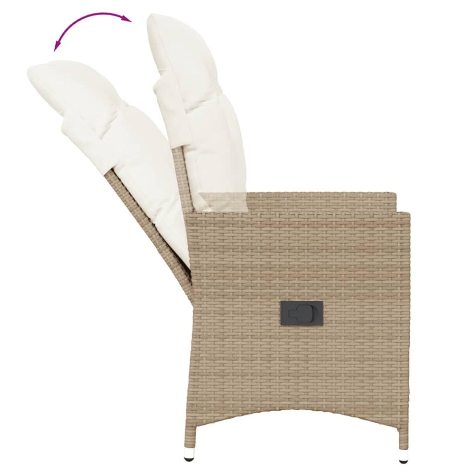 Sillones reclinables de jardín con cojines beige 2 uds ratán