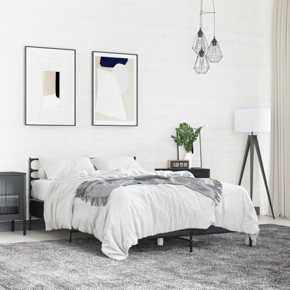 Estructura de cama madera de ingeniería y metal negro
