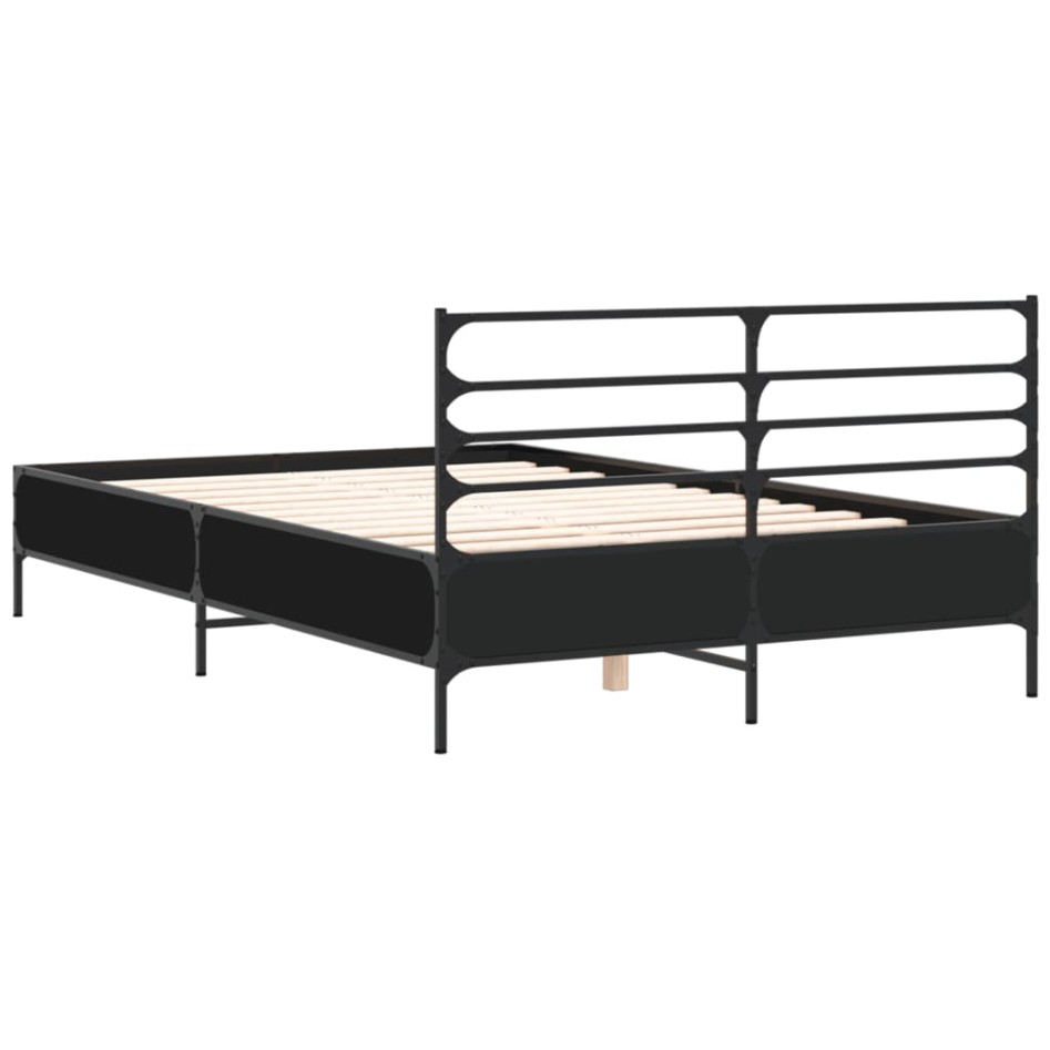 Estructura de cama madera de ingeniería y metal negro